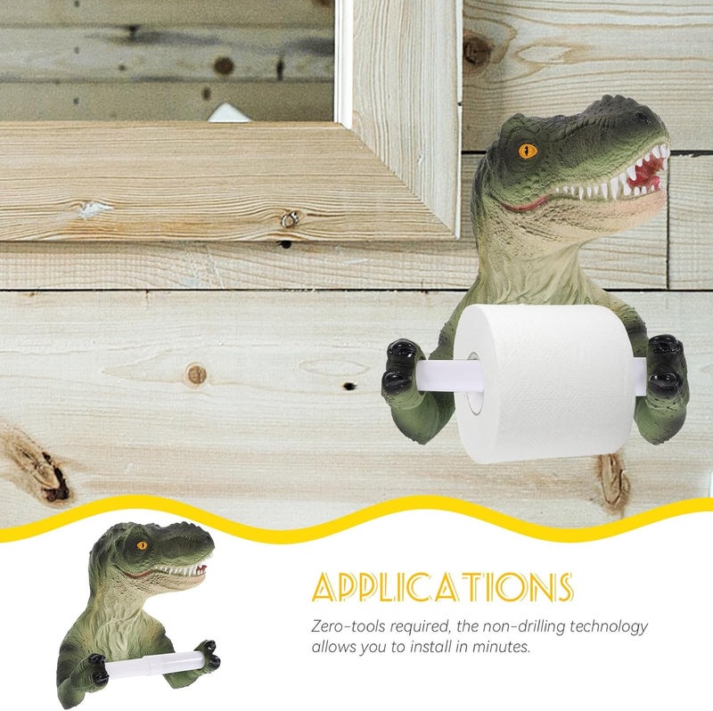 Dinosaur Toilet Paper Holder Adhesive No Punching Wall-Mounted Bathroom Tissue Rack Tyrannosaurus Design for Toilet and Washroom Organization - Image 5