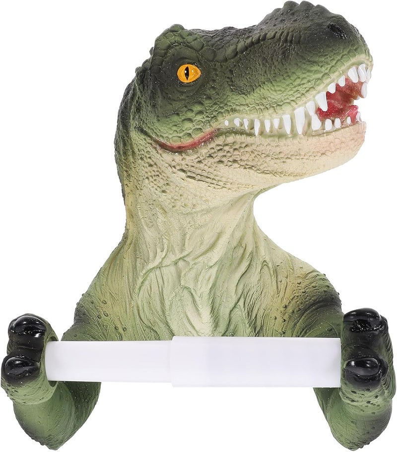Dinosaur Toilet Paper Holder Adhesive No Punching Wall-Mounted Bathroom Tissue Rack Tyrannosaurus Design for Toilet and Washroom Organization - Image 1