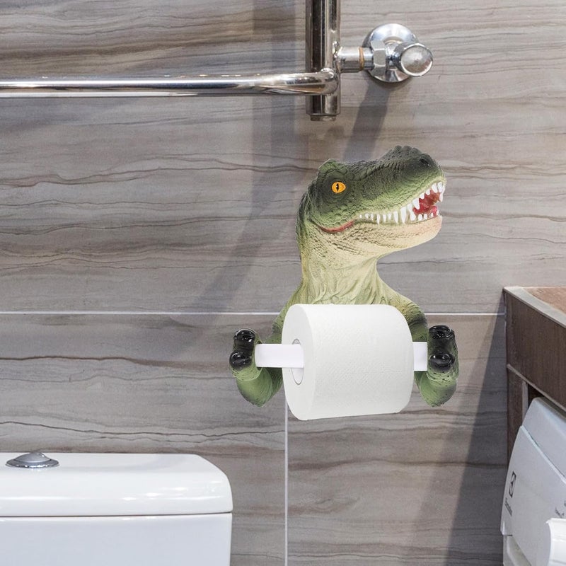 Dinosaur Toilet Paper Holder Adhesive No Punching Wall-Mounted Bathroom Tissue Rack Tyrannosaurus Design for Toilet and Washroom Organization - Image 3