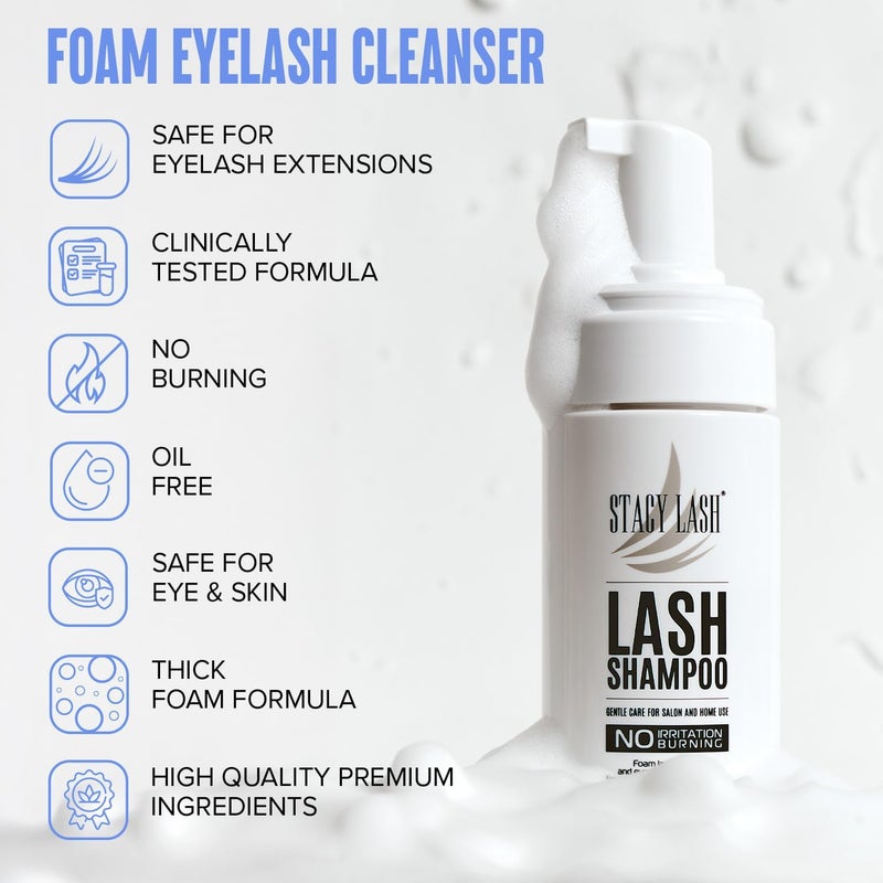 STACY LASH Eyelash Extension Shampoo + Brush / 1.69 fl.oz / 50ml / Eyelid Foaming Cleanser/Wash for Extensions & Natural Lashes/Safe Makeup Remover/Supplies for Professional & Home Use - Image 3