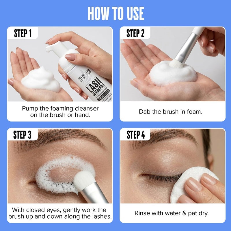 STACY LASH Eyelash Extension Shampoo + Brush / 1.69 fl.oz / 50ml / Eyelid Foaming Cleanser/Wash for Extensions & Natural Lashes/Safe Makeup Remover/Supplies for Professional & Home Use - Image 5