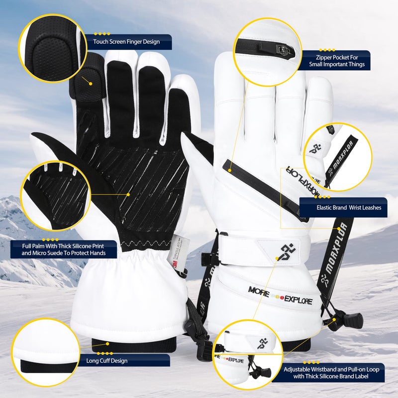 MORXPLOR Winter Ski Snow Gloves Men Women,Windproof Touchscreen Snowboard 3M Thinsulate Insulated Warm Winter Snowmobile Gloves - Image 2