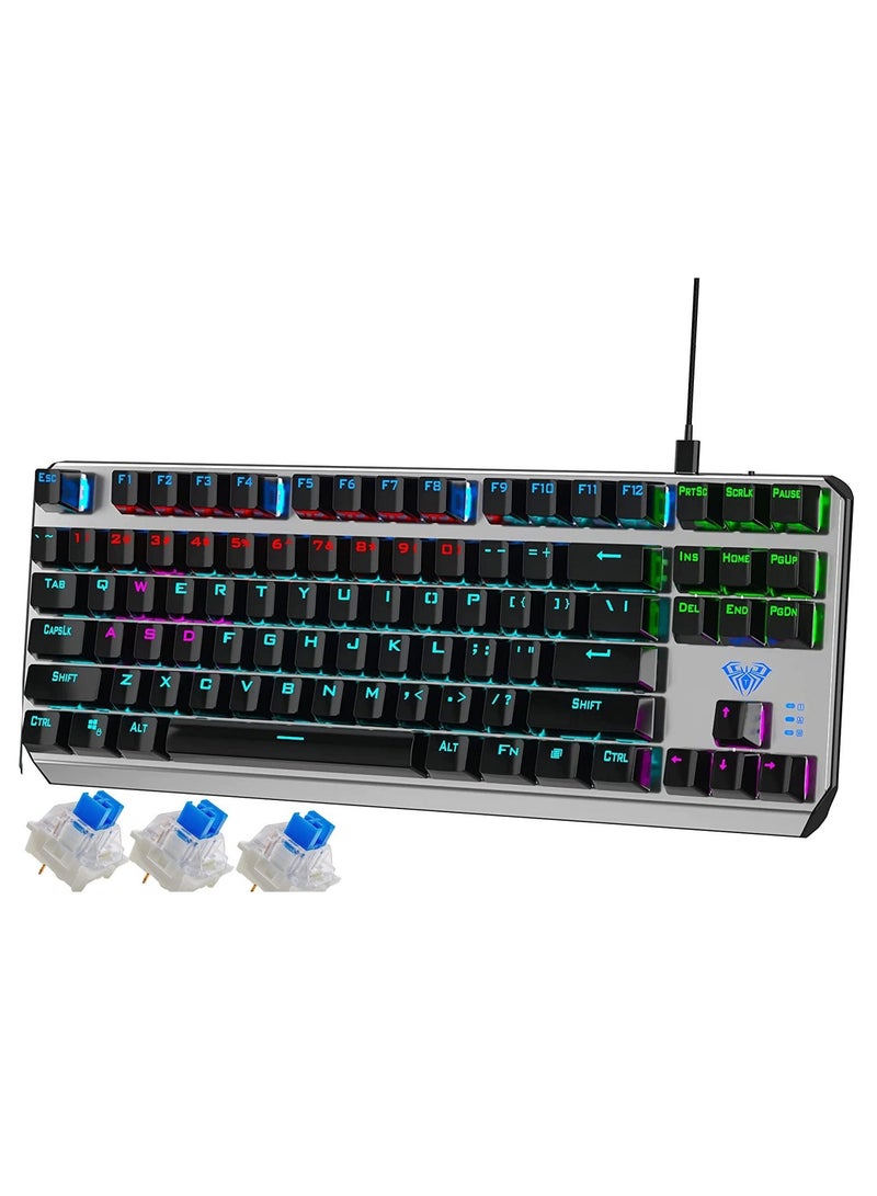 AULA WIND F3087 Mechanical Keyboard, 87 Keys, Multi-Color Backlight, Compact Design, Anti-Ghosting Keys  - Image 1