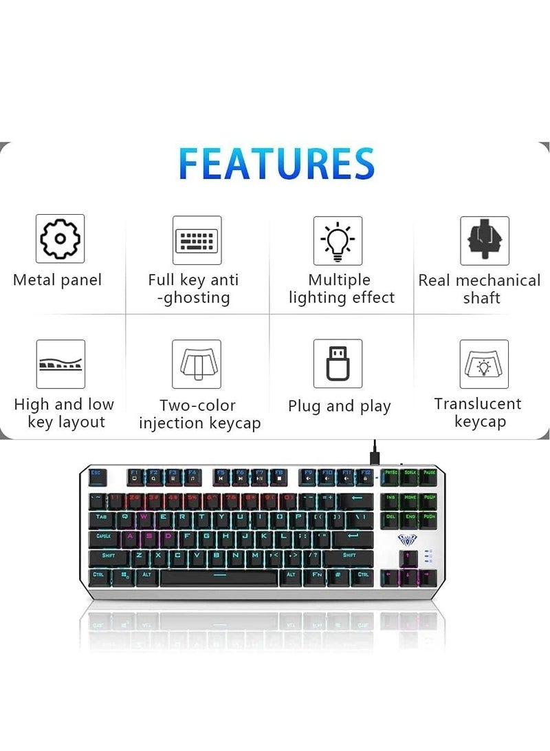 AULA WIND F3087 Mechanical Keyboard, 87 Keys, Multi-Color Backlight, Compact Design, Anti-Ghosting Keys  - Image 4