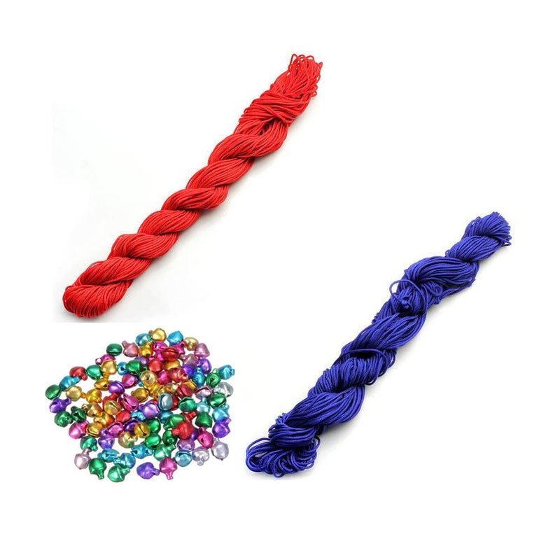 CRAFTS HAVELI Combo of Multi Ghungroo Beading Nylon Cord 30 Mtr Knot Macrame Braided String M_1mm Nylon_Red Blue