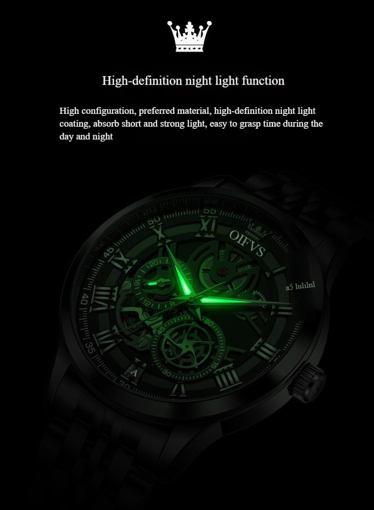 أوليفز ساعة Olevs Business Watch أوتوماتيكية ميكانيكية أنيقة ميكانيكية مجوفة بسوار فولاذي ساعة رجالية - Image 5