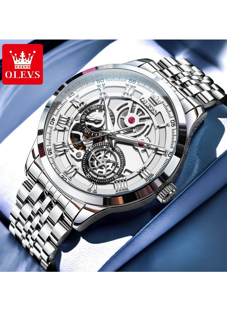 أوليفز ساعة Olevs Business Watch أوتوماتيكية ميكانيكية أنيقة ميكانيكية مجوفة بسوار فولاذي ساعة رجالية - Image 1