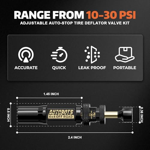 AUTOBOTS Adjustable Tire Deflator(10-30 PSI) Auto-Stop Tire Deflators Offroad Accessories 4 PCS - Automatic Tire Air Down Tool for Offroad Vehicle, Jeep, Truck or ATV - Image 4