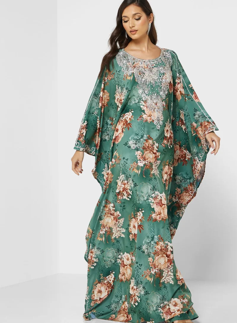 ARABIAN CLOSET Floral Printed Kaftan