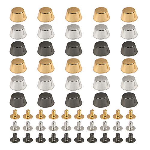 AUEAR, 30 Pack Screw Back Stud Purse Feet Metal Studs Rivet for Leather Bag Craft DIY (Flat Head, 11 mm, Silver & Gold Gun Black) - Image 1