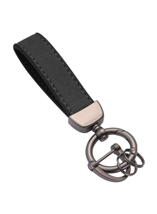 LEBOCADO Car PU Leather Metal Keychain Premium 360° Rotatable Suede Cowhide Car Keychain , Key School Bag Car Decoration Pendant- Black Send a Screwdriver - Image 1