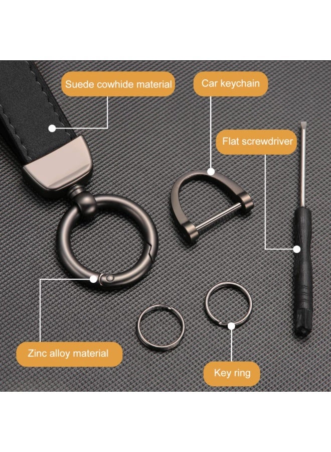 LEBOCADO Car PU Leather Metal Keychain Premium 360° Rotatable Suede Cowhide Car Keychain , Key School Bag Car Decoration Pendant- Black Send a Screwdriver - Image 3