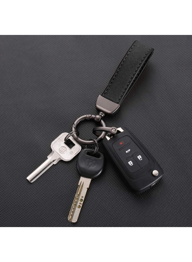 LEBOCADO Car PU Leather Metal Keychain Premium 360° Rotatable Suede Cowhide Car Keychain , Key School Bag Car Decoration Pendant- Black Send a Screwdriver - Image 2
