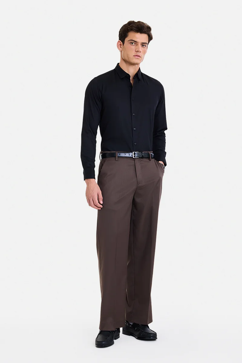 SNITCH Black Solid Long Sleeve Slim Fit Formal Shirt