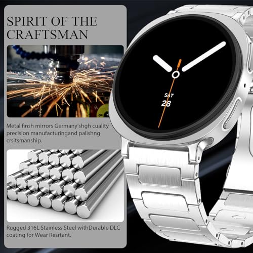 PanPinnacle Stainless Steel Band For Galaxy Watch 8 Classic 46mm/Galaxy Watch 8 40mm 44mm Bands,Solid Metal Business Replacement Strap For Samsung Galaxy Watch 8 Bands Men Women,Silver - Image 2