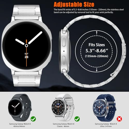 PanPinnacle Stainless Steel Band For Galaxy Watch 8 Classic 46mm/Galaxy Watch 8 40mm 44mm Bands,Solid Metal Business Replacement Strap For Samsung Galaxy Watch 8 Bands Men Women,Silver - Image 4