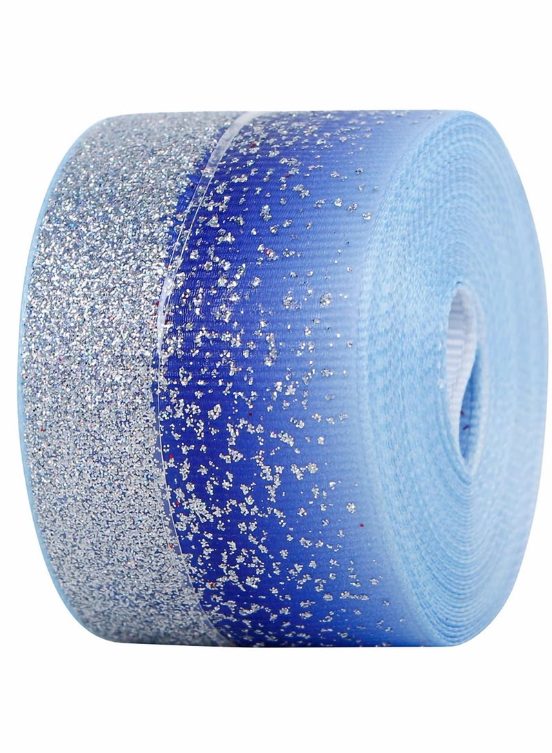 Y&D Tree Ribbon Glitter Fabric Grosgrain 38mm x 5 Yards for Making Hair Bow DIY Headband Dressing Arts Sewing Birthday Party Events Bridal Shower, Wedding Events, Decoration (Blue)  - Image 1