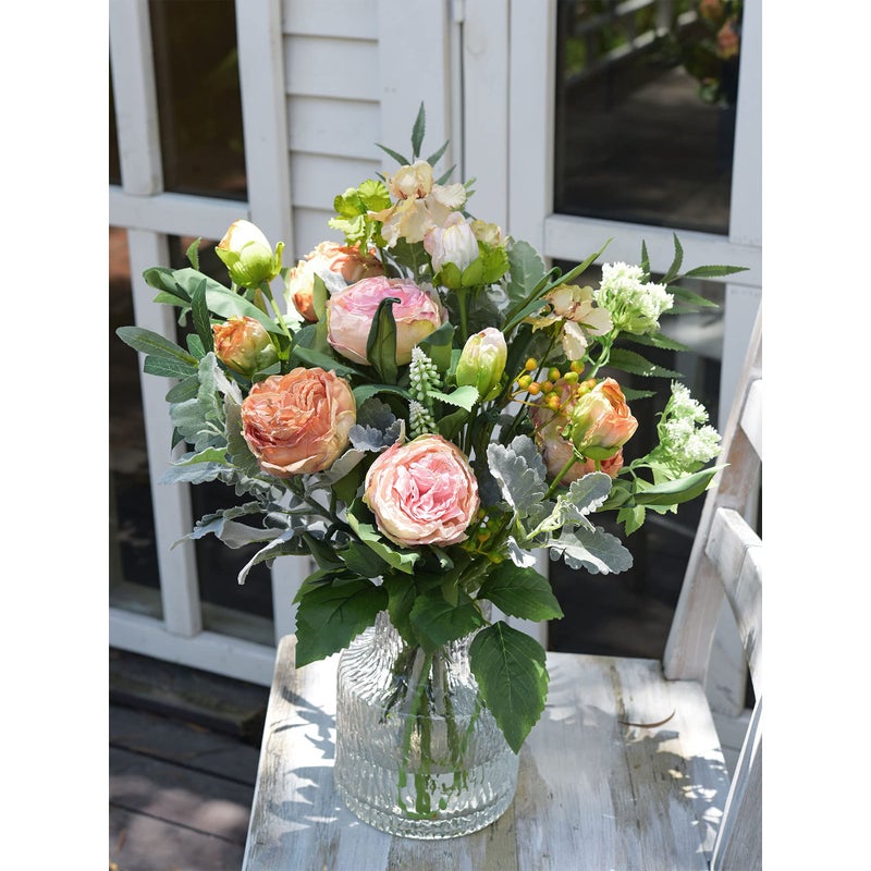 FiveSeasonStuff Vintage Dusty Coral Pink Peonies â€” Artificial Silk Flowers with Intentional Aged, Naturally Textured Petals, 6 Stems - Image 3