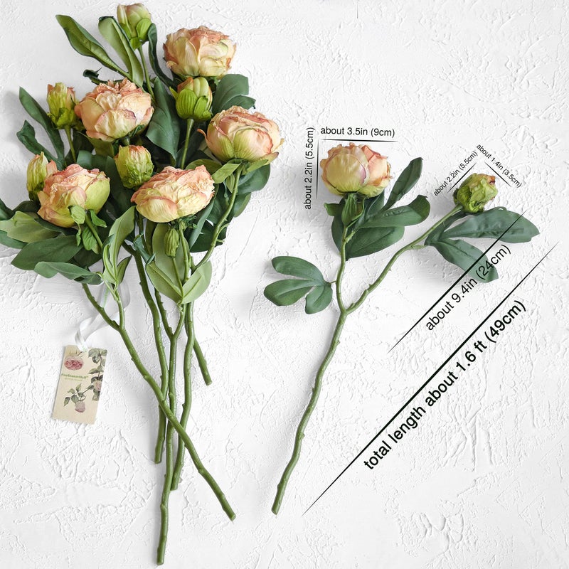 FiveSeasonStuff Vintage Dusty Coral Pink Peonies â€” Artificial Silk Flowers with Intentional Aged, Naturally Textured Petals, 6 Stems - Image 5