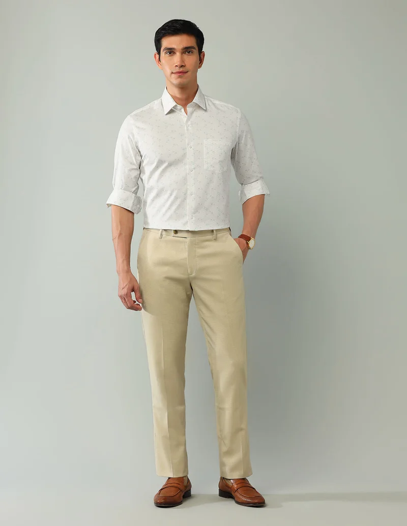 Arrow Beige Slim Fit Dobby Printed Shirt for Men | Best Price UAE
