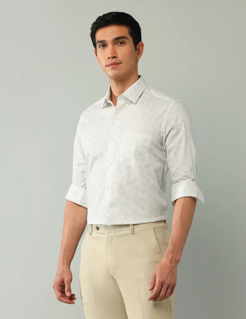 Arrow Beige Slim Fit Dobby Printed Shirt for Men | Best Price UAE