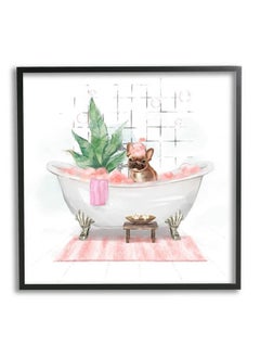 Stupell Industries Adorable French Bulldog In Pink Bubble Bath Designed By Ziwei Li Black Framed Wall Art 17 X 30  - Image 1