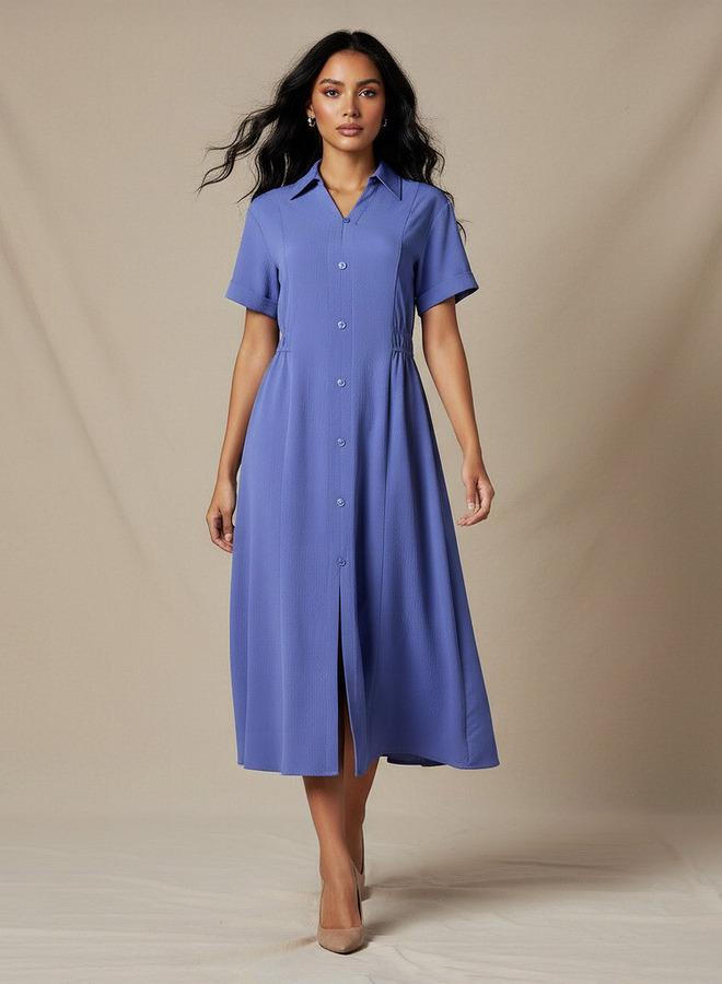 Splash FAV Shirt Style Midi Dress with Front Slit - Image 1