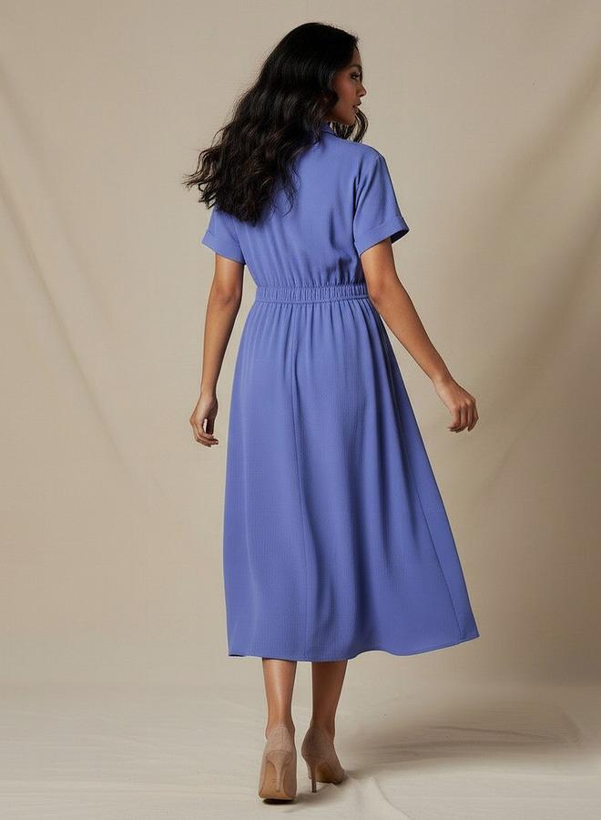 Splash FAV Shirt Style Midi Dress with Front Slit - Image 3