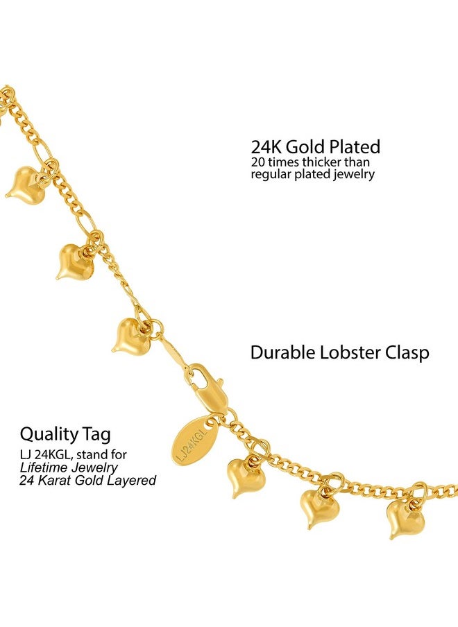Lifetime Jewelry Anklets For Women And Teen Girls 24K Gold Plated Chain With Dangling Hearts Ankle Bracelet To Wear At Beach Or Party Cute Surfer Anklet 9 10 And 11 Inches (11)  - Image 4