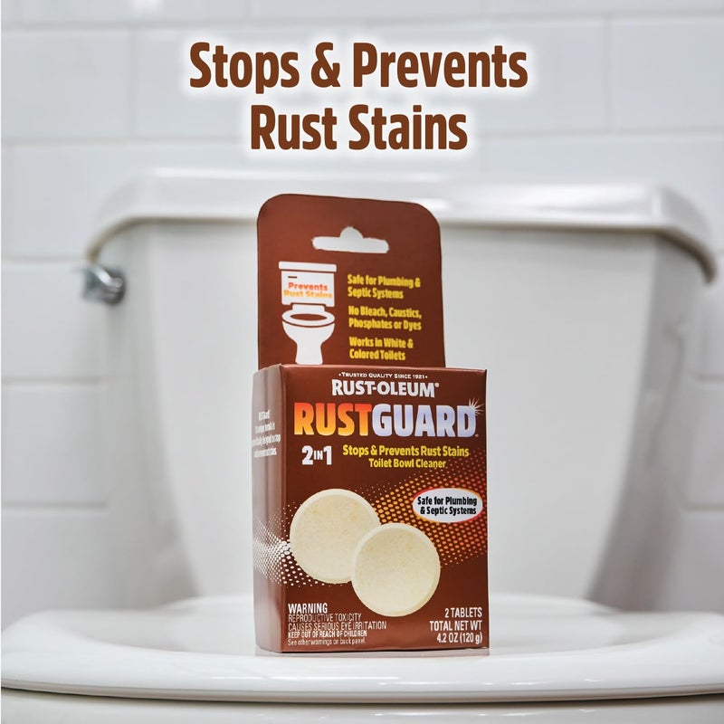 Rust-Oleum RustGuard Rust Stain Remover | Heavy-Duty Iron Stain Remover & Toilet Bowl Cleaner For White & Colored Toilets | 2 Tablet Box - Image 2