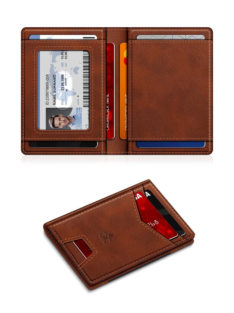 SEMORID Wallet for Men Slim Leather Wallets for 9-13 Cards, RFID Blocking Thin Card Holder Wallet with ID Window & Stretchable Cash Slot, Minimalist Bifold Small Wallet for Front Pocket, Birthday Gift for Men - Image 2