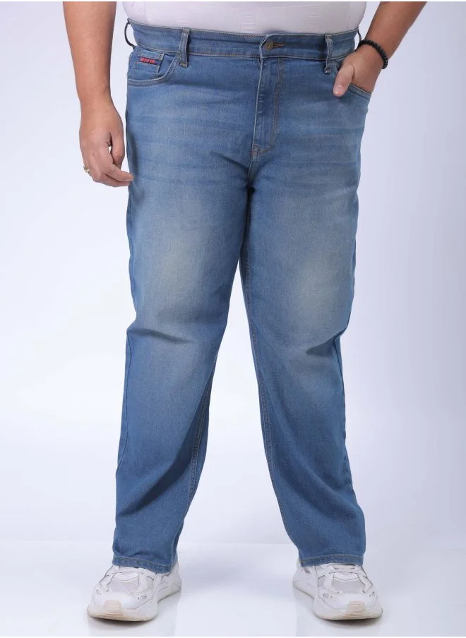 HARDSODA Men Plus Size Vintage Straight Fit Solid Mid-Rise Stretchable Jeans