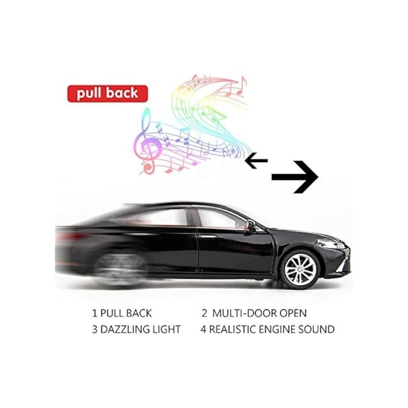 1/24 Lexus ES300 Diecast Car Model Alloy Collectible Pull Back Toy Car with Light and Sound Toy Vehicle for Boys Gift Black - Image 3