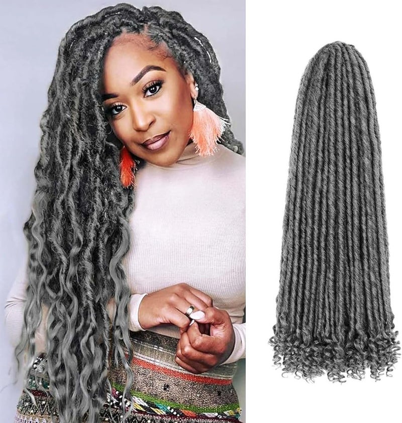 MODERN QUEEN 6 Packs Goddess Locs Crochet Hair, 20 Inch Straight Faux Locs Crochet Braids, Pre-Looped Curly Soft Synthetic Ombre Braiding Hair Extensions for Black Women(20 Inch, 6 Packs, 1B/Gray#) - Image 1