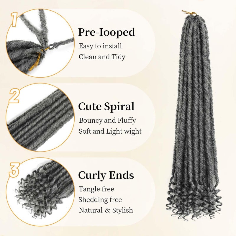 MODERN QUEEN 6 Packs Goddess Locs Crochet Hair, 20 Inch Straight Faux Locs Crochet Braids, Pre-Looped Curly Soft Synthetic Ombre Braiding Hair Extensions for Black Women(20 Inch, 6 Packs, 1B/Gray#) - Image 5