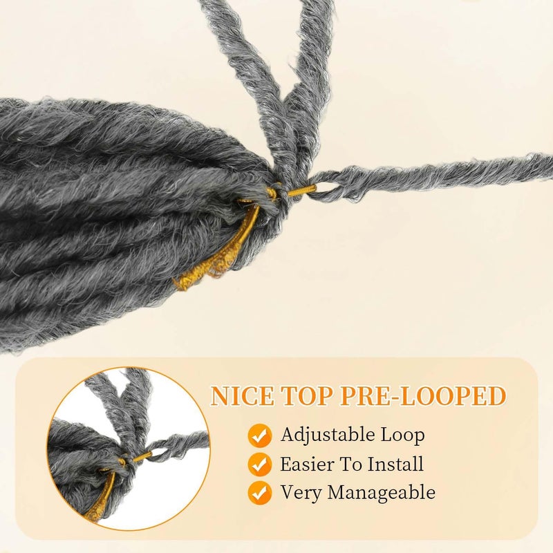 MODERN QUEEN 6 Packs Goddess Locs Crochet Hair, 20 Inch Straight Faux Locs Crochet Braids, Pre-Looped Curly Soft Synthetic Ombre Braiding Hair Extensions for Black Women(20 Inch, 6 Packs, 1B/Gray#) - Image 4