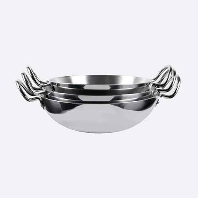 Kitchenmark 3Pc Aluminum Woks Shallow Kadai Set 21Cm 23Cm 25Cm  Mirror Polished - Image 5