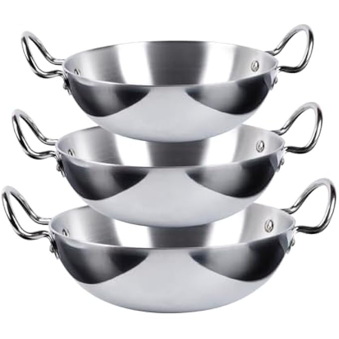 Kitchenmark 3Pc Aluminum Woks Shallow Kadai Set 21Cm 23Cm 25Cm  Mirror Polished - Image 4