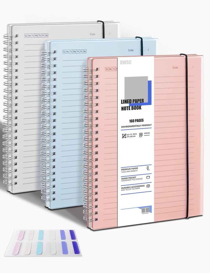 OWSC 3 Pack Lined Spiral Notebook, 8.5 x 11 Inches Notebooks for Work, School and Journal with 110 GSM Thick Paper, Large Notebook with 80 Sheets/160 Pages, Notebooks College Ruled for Note Taking - Image 1