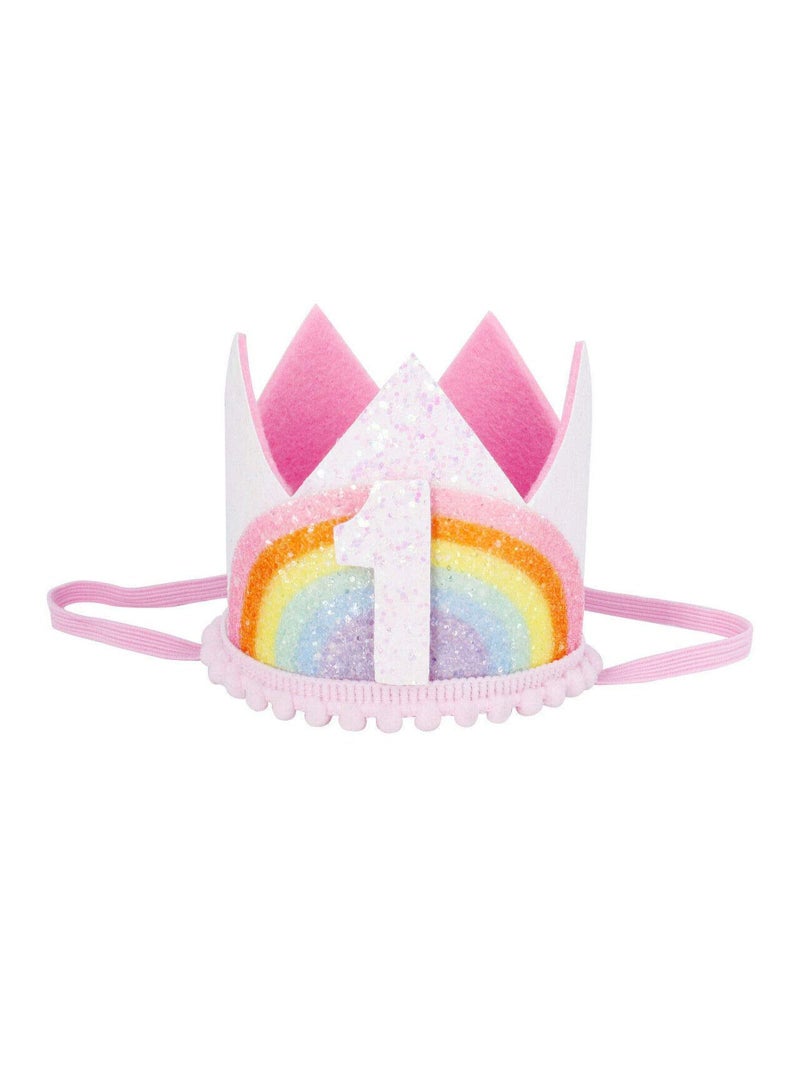 NIBEMINENT Rainbow Crown Hat Pink Birthday Party Headband Glitter for Baby Girl’s First Birthday, Cute Mini - Image 1