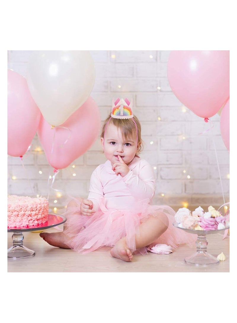 NIBEMINENT Rainbow Crown Hat Pink Birthday Party Headband Glitter for Baby Girl’s First Birthday, Cute Mini - Image 5