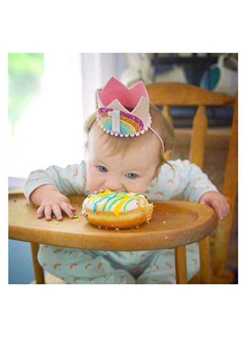 NIBEMINENT Rainbow Crown Hat Pink Birthday Party Headband Glitter for Baby Girl’s First Birthday, Cute Mini - Image 4