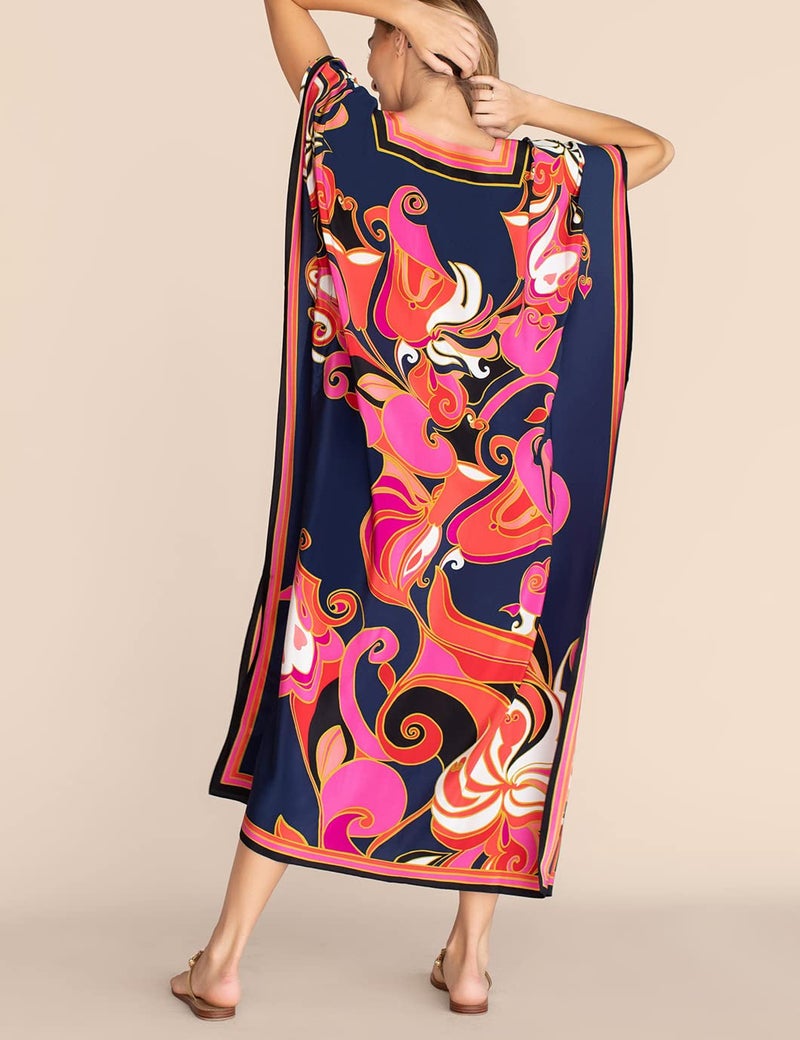 Eddoyee Kaftan Dresses for Women Batwing Sleeve Caftans Plus Size V Neck Beach Cover Up - Image 3