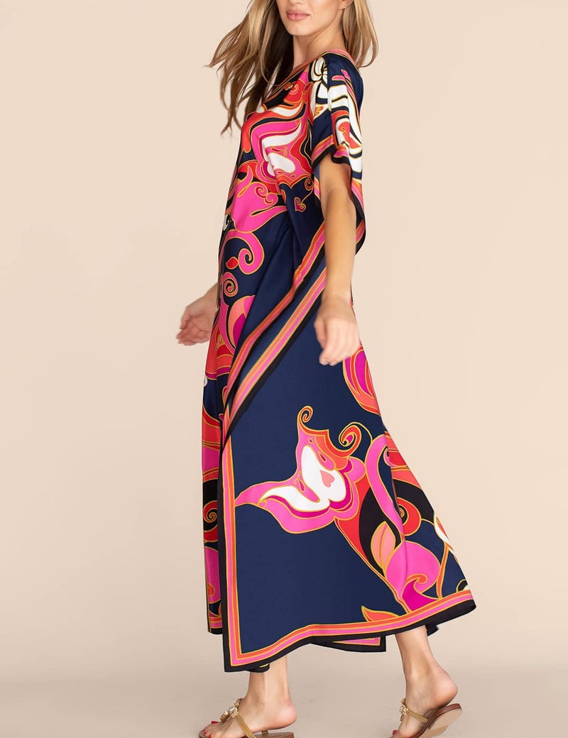Eddoyee Kaftan Dresses for Women Batwing Sleeve Caftans Plus Size V Neck Beach Cover Up - Image 2