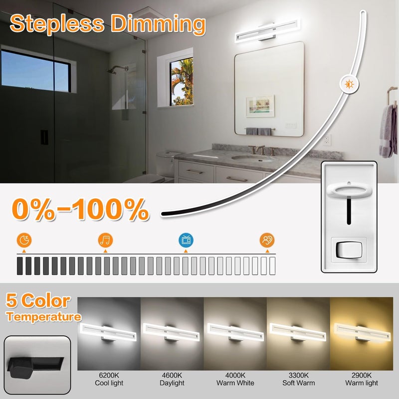 SOLFART Brushed Nickel Vanity Lights for Bathroom 5 Color Adjustable Dimmable 24 Inch Led Vanity Light 5CCT - Image 4