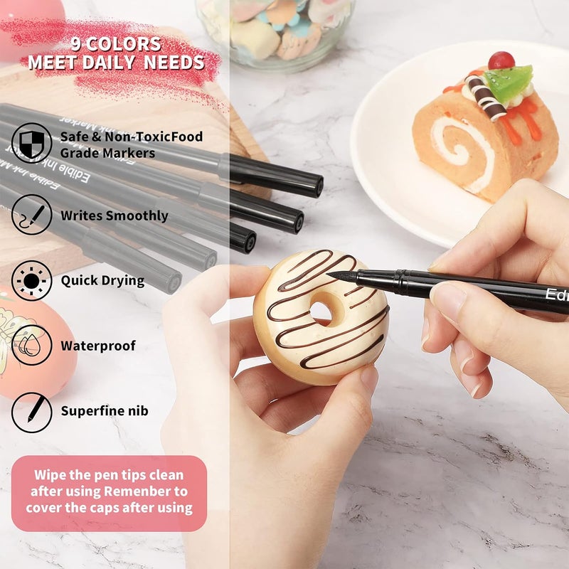 klarako 6 Pieces Fine Tip Edible Markers for Cookie Decorating Double Sided Edible Pens Cake Paint Double Sided Writer Thick Fine Tip for Painting (Black) - Image 3