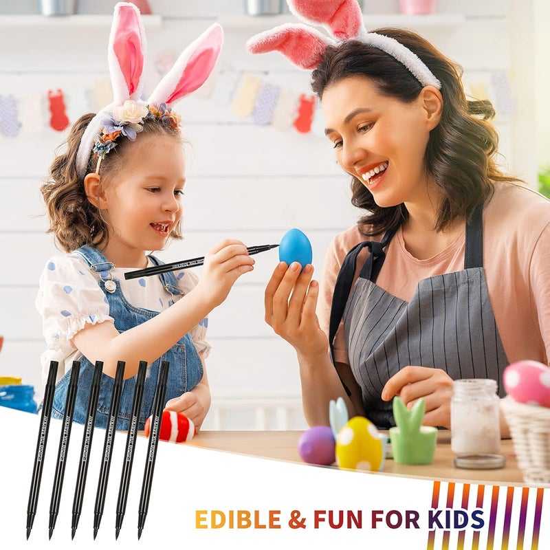 klarako 6 Pieces Fine Tip Edible Markers for Cookie Decorating Double Sided Edible Pens Cake Paint Double Sided Writer Thick Fine Tip for Painting (Black) - Image 4