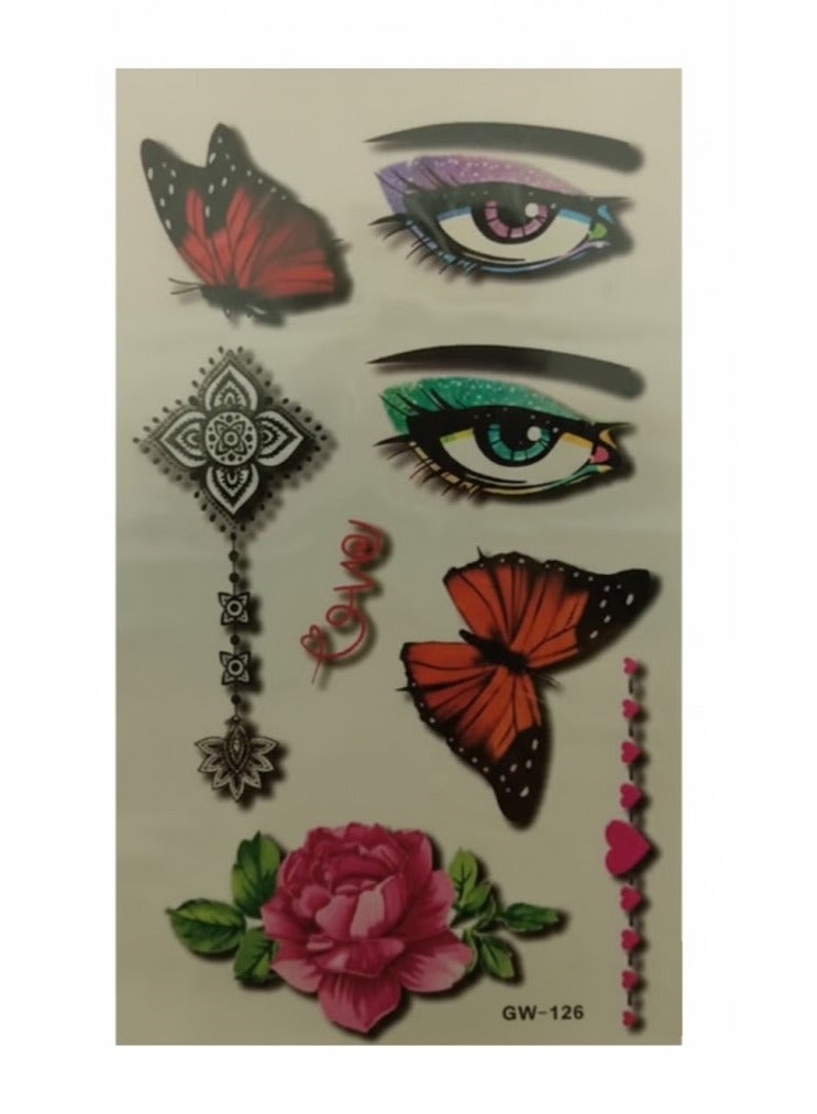 Temporary tattoos with unique designs combining butterflies roses and eyes - attractive - Image 1