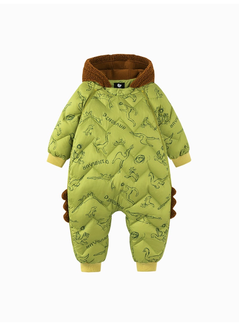 mini bala Unisex Children's Adorable Dinosaur-themed Puffer Jumpsuit, Warm, Cozy, Hood with Plush Details, Ribbed Cuffs, Winter Casual Outdoor Kids' Snowsuit - Image 4
