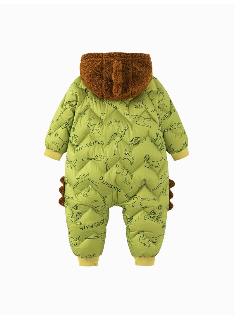 mini bala Unisex Children's Adorable Dinosaur-themed Puffer Jumpsuit, Warm, Cozy, Hood with Plush Details, Ribbed Cuffs, Winter Casual Outdoor Kids' Snowsuit - Image 5